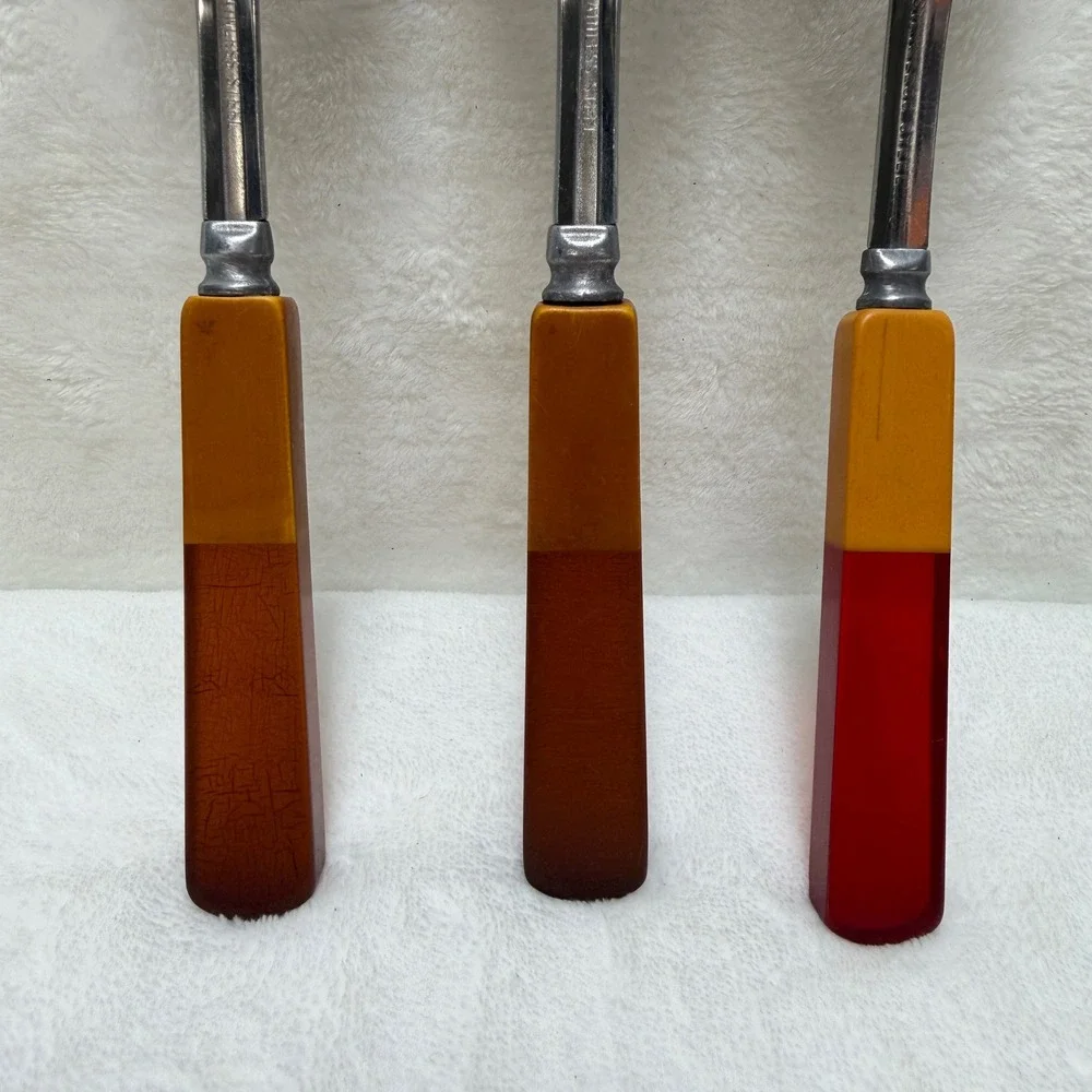 Vintage Mid Century Spoons Mixed Color Two Tone Bakelite Handles Set‎ 3